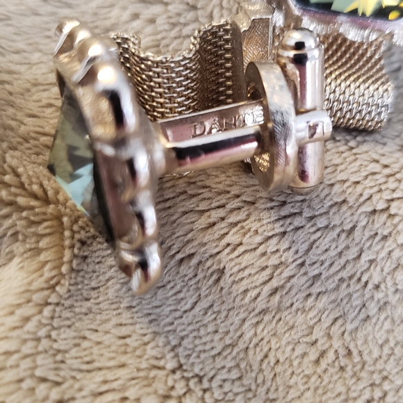 Designer cufflinks by DANTE gold mesh and emerald gem - Picture 8 of 12